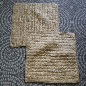 2 Pottery Barn Juliette Toile EURO Sham Quilt Pickstitch HARVEST‎ GOLD Silk RARE